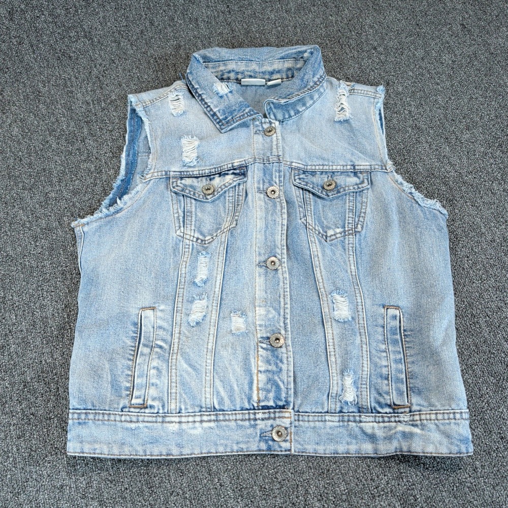 Denim Vest Cato Large Light Blue Women Cotton Blend Distressed Modern